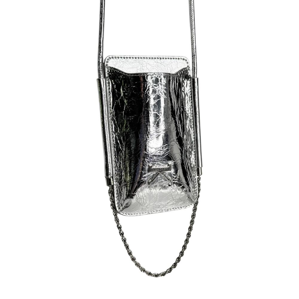 Klassic Kloth Smart Phone Pouch Silver Metallic Chain Detail 7x5 Crossbody Purse